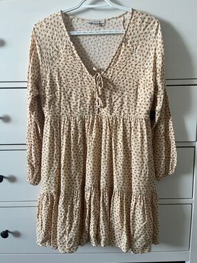 Peach Floral Tiered Dress with Tie Front
